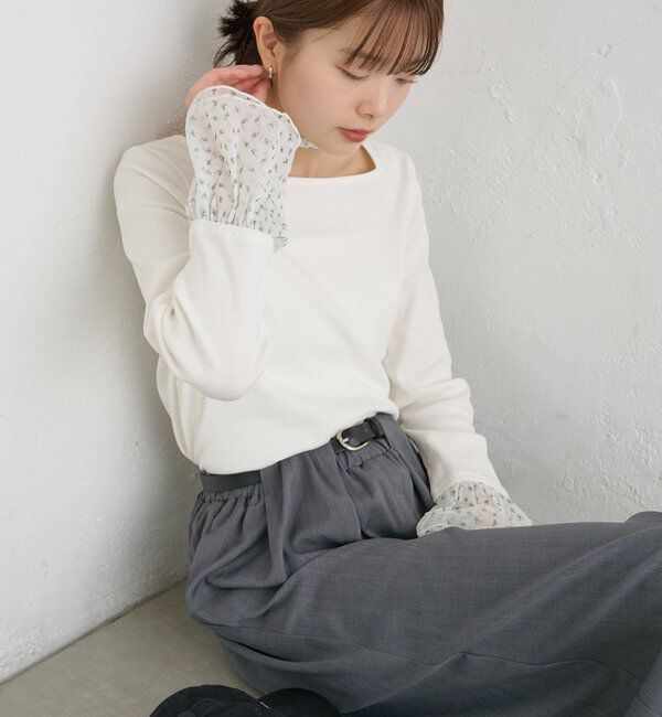  「袖口チュールロンT」|Tシャツ・カットソー|