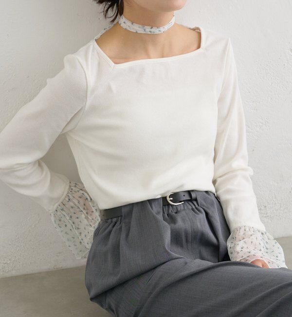  「袖口チュールロンT」|Tシャツ・カットソー|