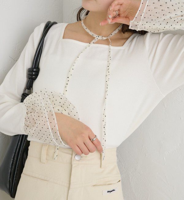  「袖口チュールロンT」|Tシャツ・カットソー|