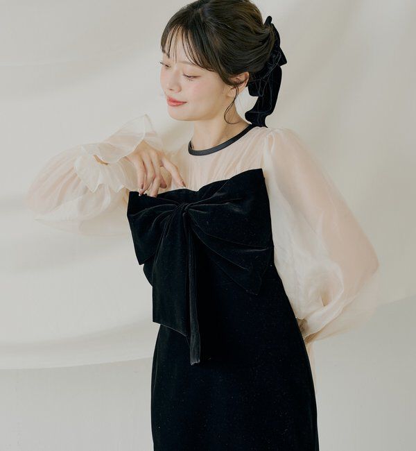  「【SALON by Chico】配色シアーリボンベロアワンピース/オケージョン」|ドレス|