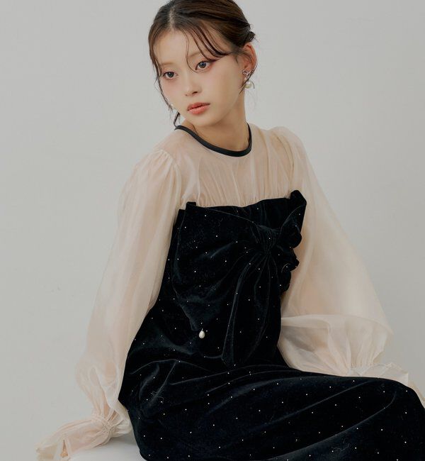  「【SALON by Chico】配色シアーリボンベロアワンピース/オケージョン」|ドレス|ブラックその他3