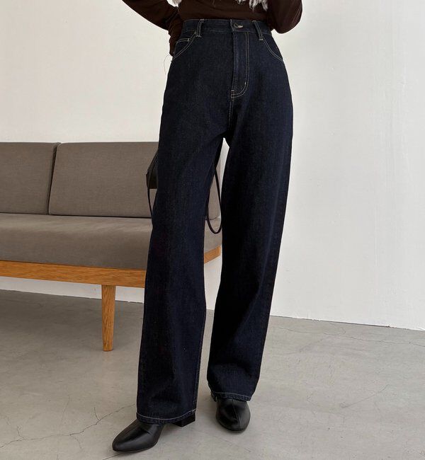  「【新色/人気アイテムがアップグレード】13ozハイウエストストレートデニム」|デニム|インディゴブルー