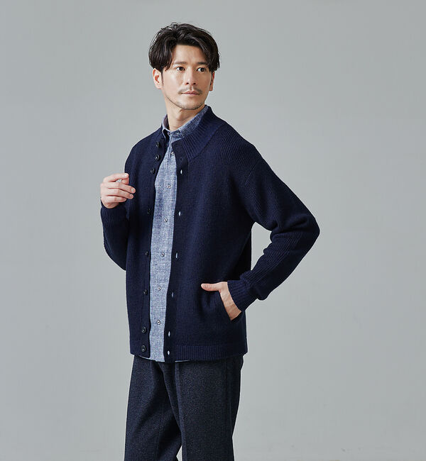 ABAHOUSE「フライフロント ドライバーズニット / ブルゾン」|ニット・セーター|ダークネイビー