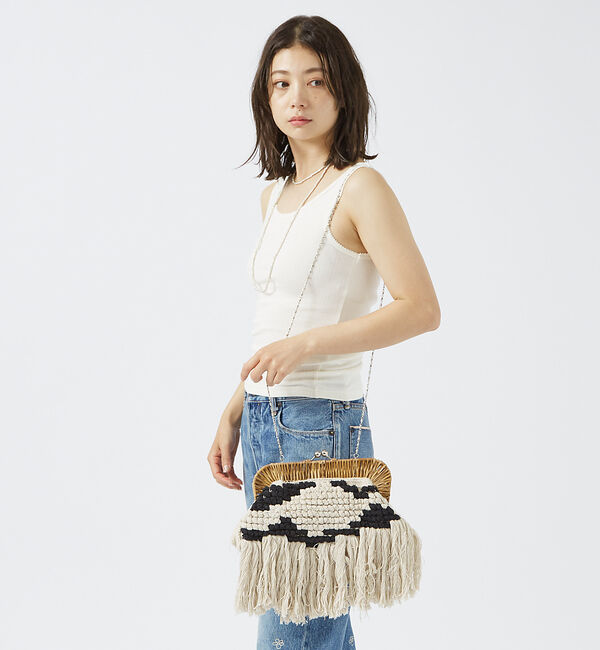 Rouge vif「【Swaraj/スワラージ】ラタンフレームクラッチバッグ / フリンジ / チェ」|クラッチバッグ|