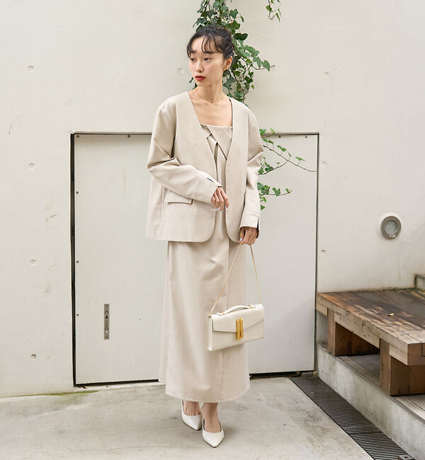 Rouge vif「【一部店舗限定】【2点セット】シングルジャケット&times;キャミワンピSET」|ノーカラージャケット|