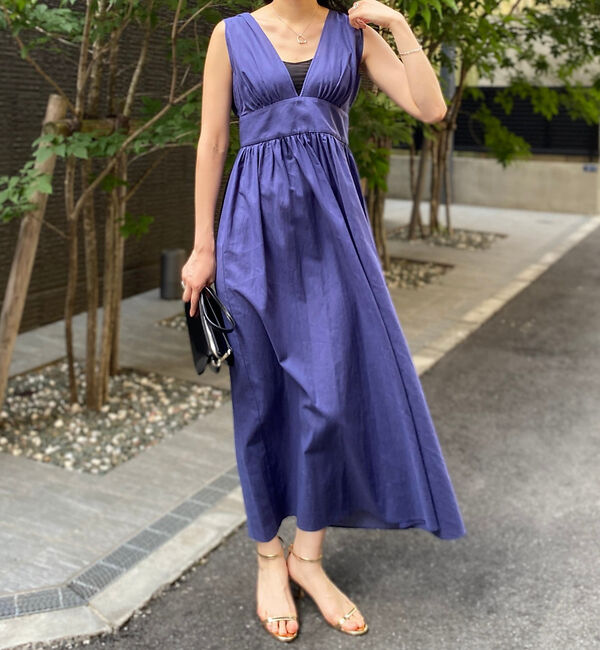 Rouge vif「麻混3WAYウエストリボンワンピース」|ワンピース|ブルー