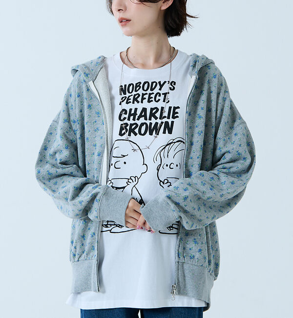 Rouge vif「【JEMORGAN/ジェーイーモーガン】ガーゼ裏毛花柄フルジップパーカー/JF6」|パーカー|グレー系その他1