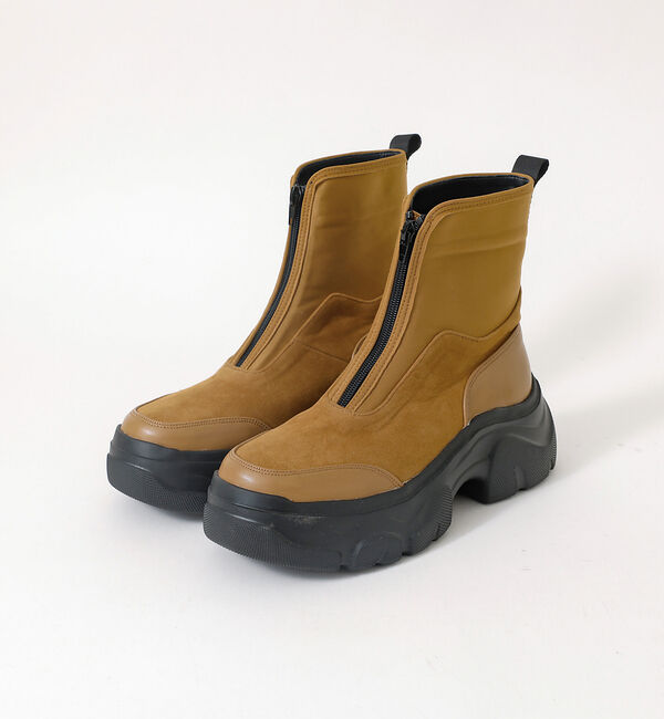 AU BANNISTER「【LAROUTE/軽量】フロントジップ 厚底ブーツ」|ショートブーツ|