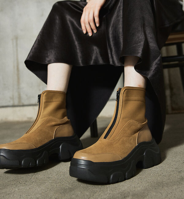 AU BANNISTER「【LAROUTE/軽量】フロントジップ 厚底ブーツ」|ショートブーツ|