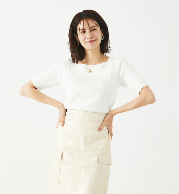 abahouse mavie「【アンサンブル対応】麻タッチリブスクエアネックプルオーバー」|ニット・セーター|