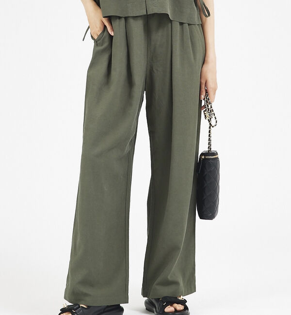 abahouse mavie「【セットアップ対応】レーヨンリネンワイドパンツ」|その他|カーキ