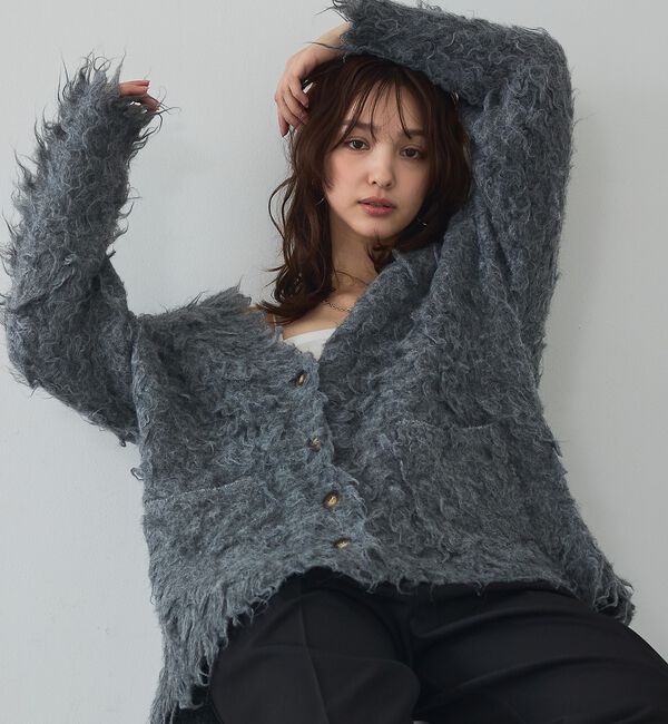 abahouse mavie「【スタッフ人気No1】シャギー起毛カーディガン/ニット/軽量/ガーリー/ふわふわ」|カーディガン|