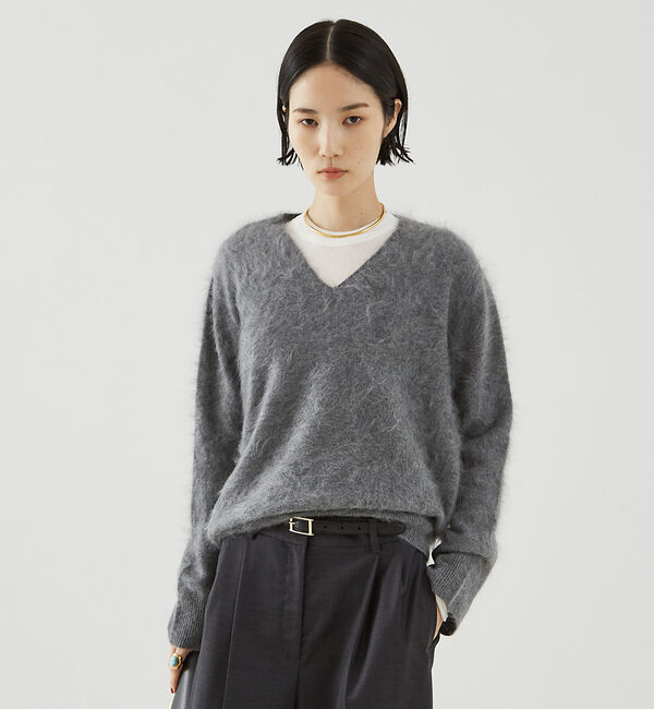 The Store by C' 「【COCUCA】カシミヤファーVプルオーバー」|ニット・セーター|グレー
