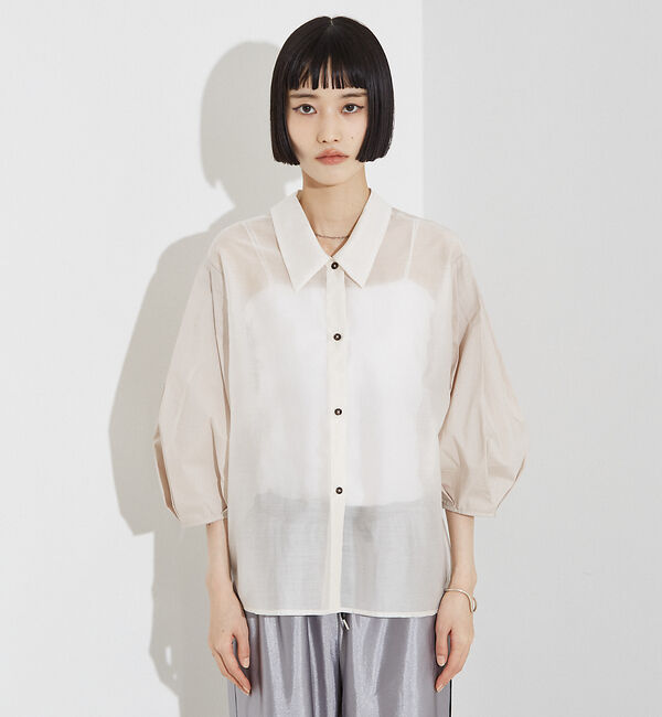 NOMINE「【セットアップ着用可】シアー コンビ5分袖 襟付きシャツ」|シャツ・ブラウス|