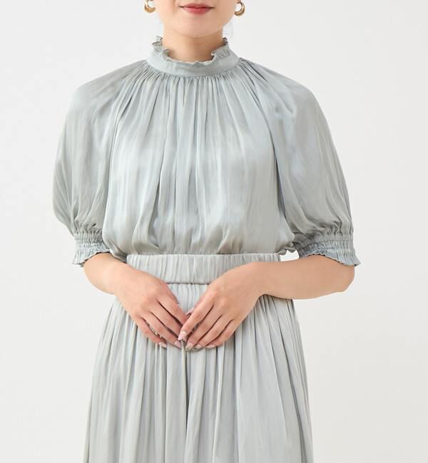 TIARA「《定番》2wayフリルネックショートスリーブブラウス」|シャツ・ブラウス|ライトグリーン