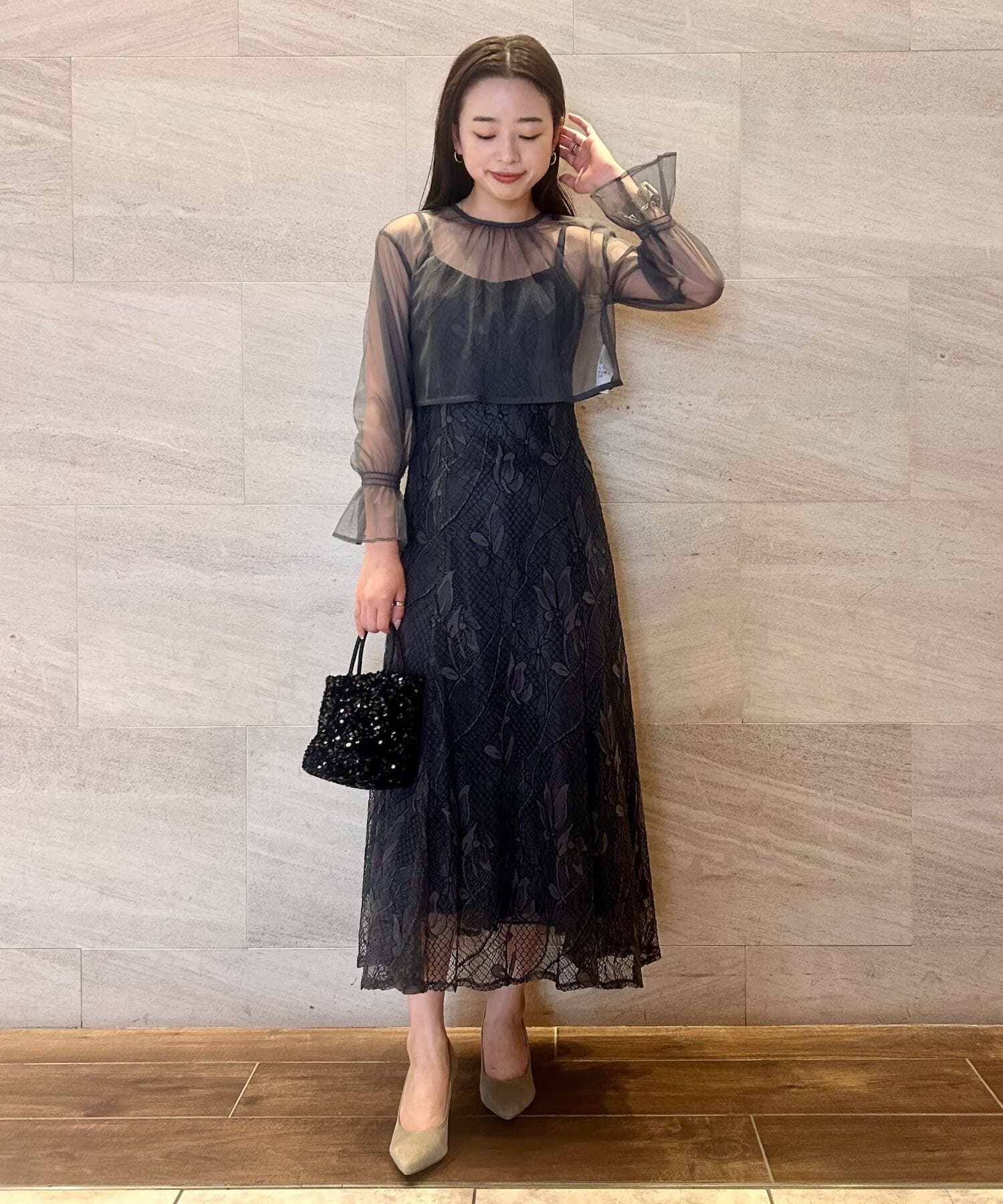 URBAN RESEARCH ROSSO「チュールブラウス付き配色レースドレス」|ワンピース|