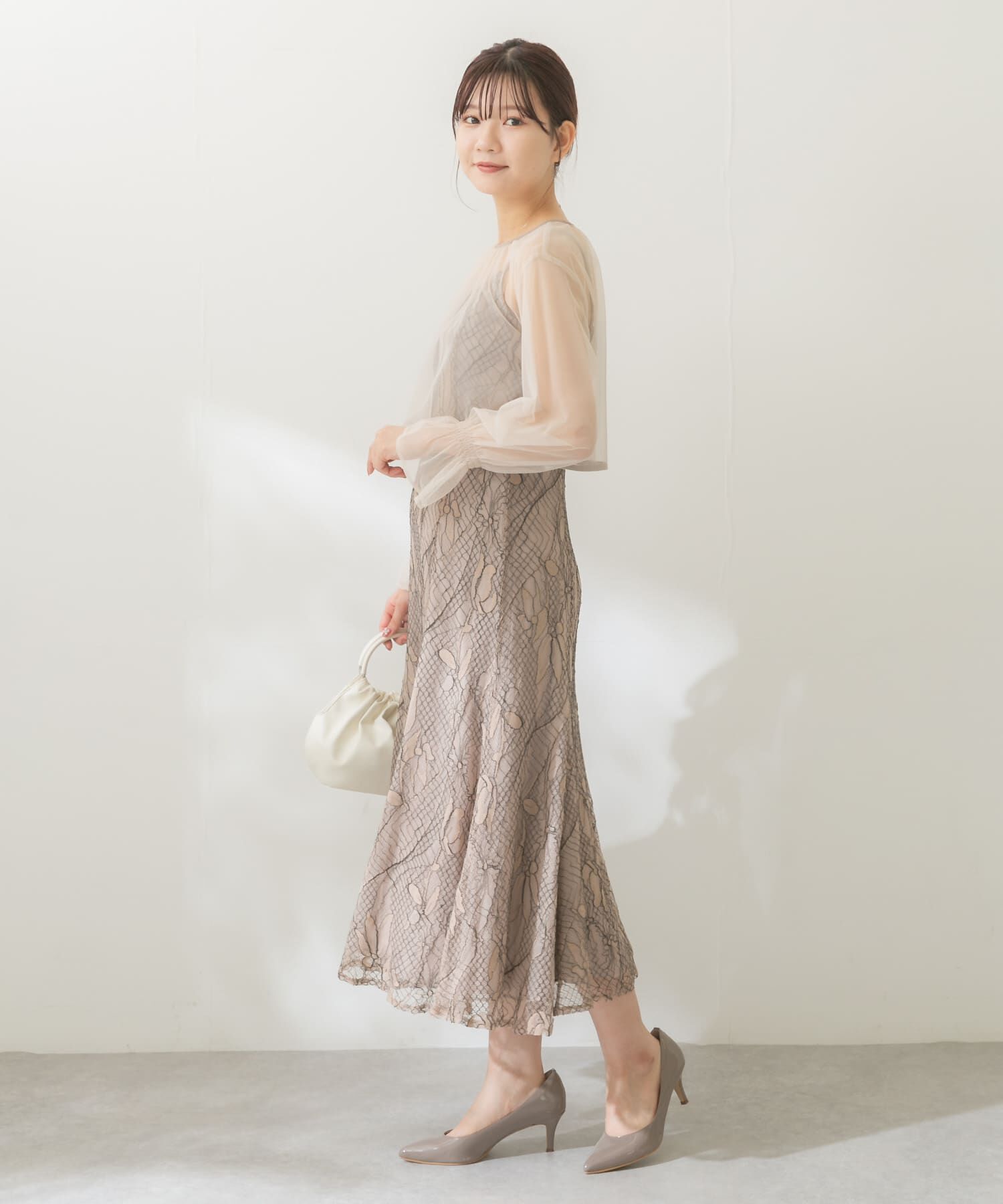 URBAN RESEARCH ROSSO「チュールブラウス付き配色レースドレス」|ワンピース|