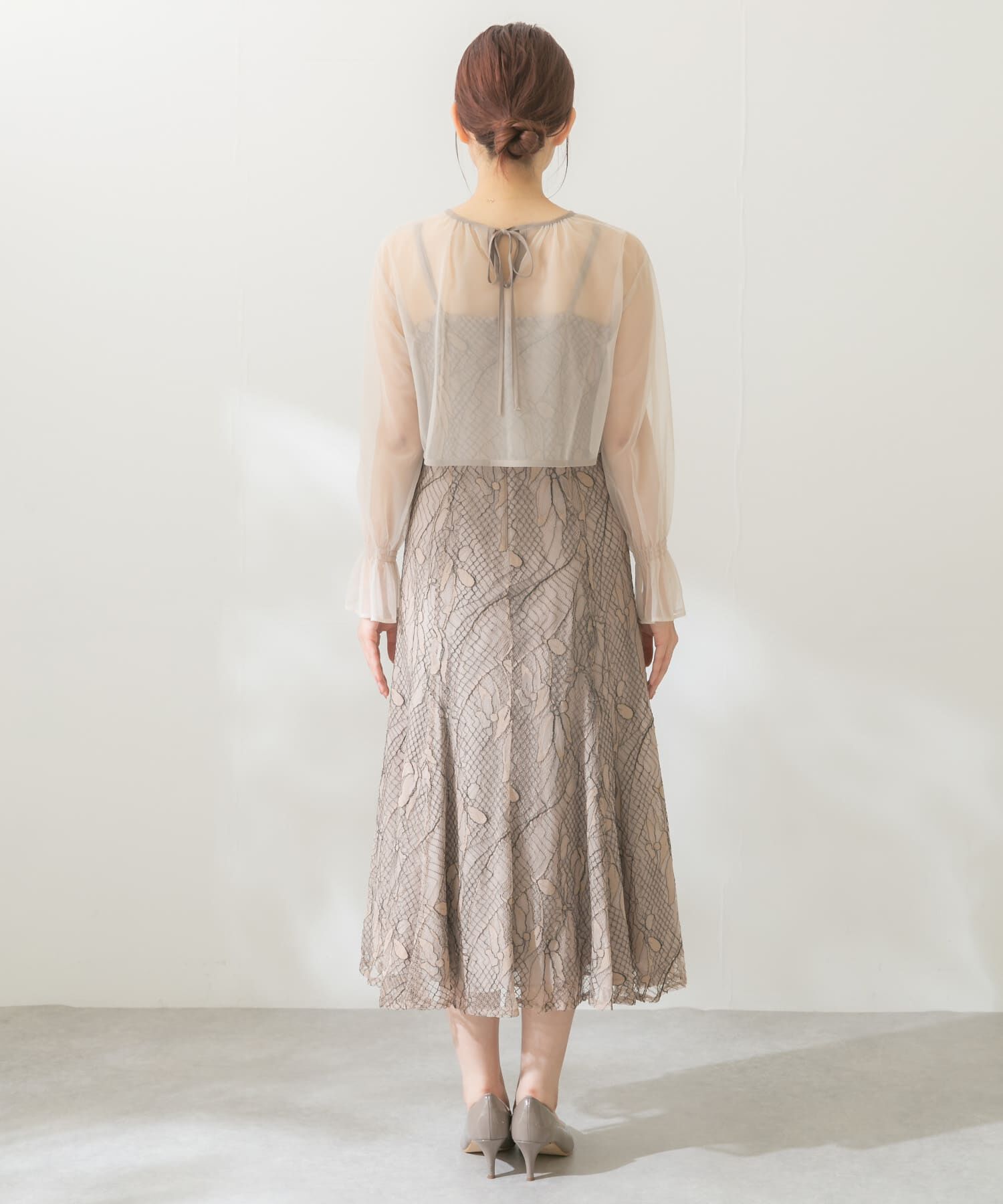 URBAN RESEARCH ROSSO「チュールブラウス付き配色レースドレス」|ワンピース|