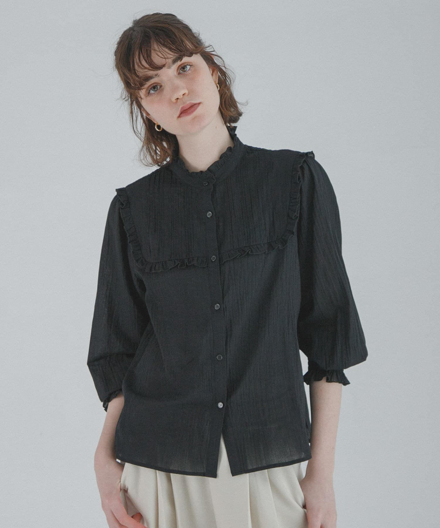 Sonny Label 「『WEB限定』スタンドカラーピンタックフリルシャツ」|シャツ・ブラウス|