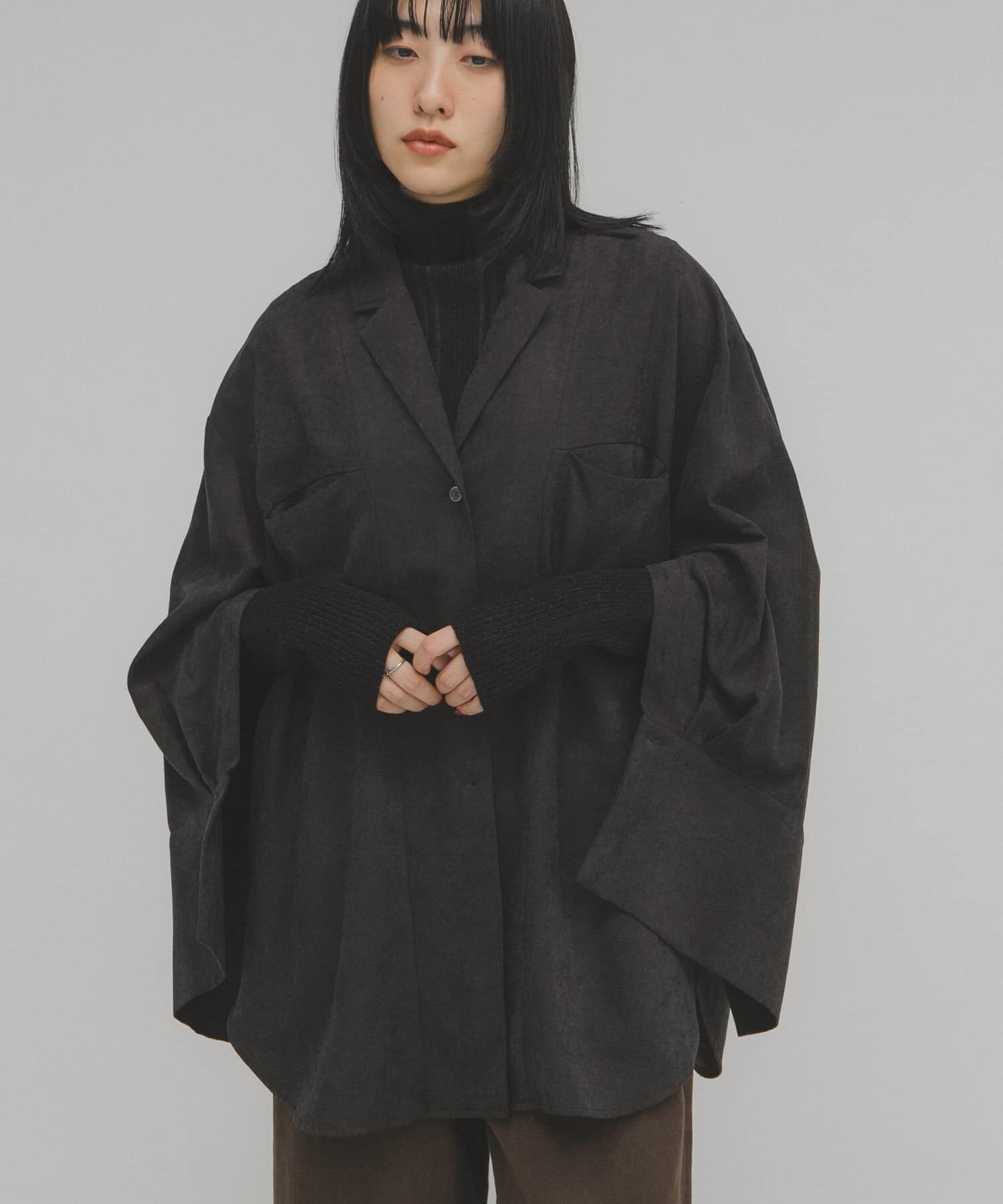  「ピーチスキンBIGシャツ」|シャツ・ブラウス|チャコールグレー