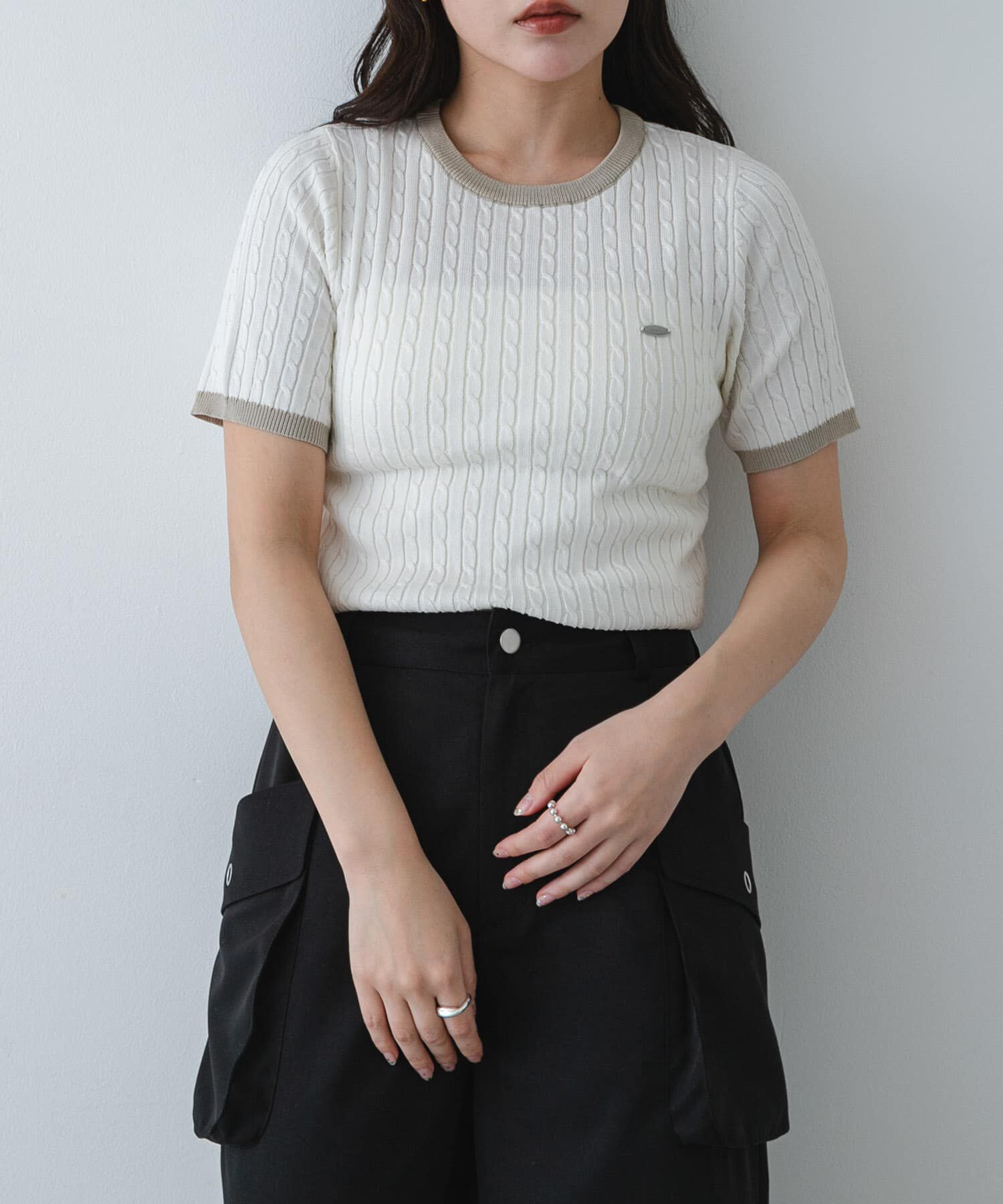 SENSE OF PLACE by URBAN RESEARCH「『洗濯可』バイカラーケーブルセーター」|ニット・セーター|オフホワイト