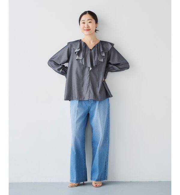 le.coeur blanc「タックワイドデニムパンツ」|デニム|