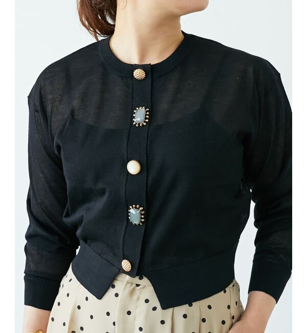  「《手洗い可能》TORRAZZO DONNAビジュー釦カーデ」|カーディガン|ブラック