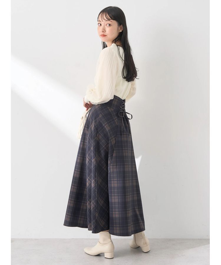 earth music&ecology「バックレースアップチェックスカート」|フレア|