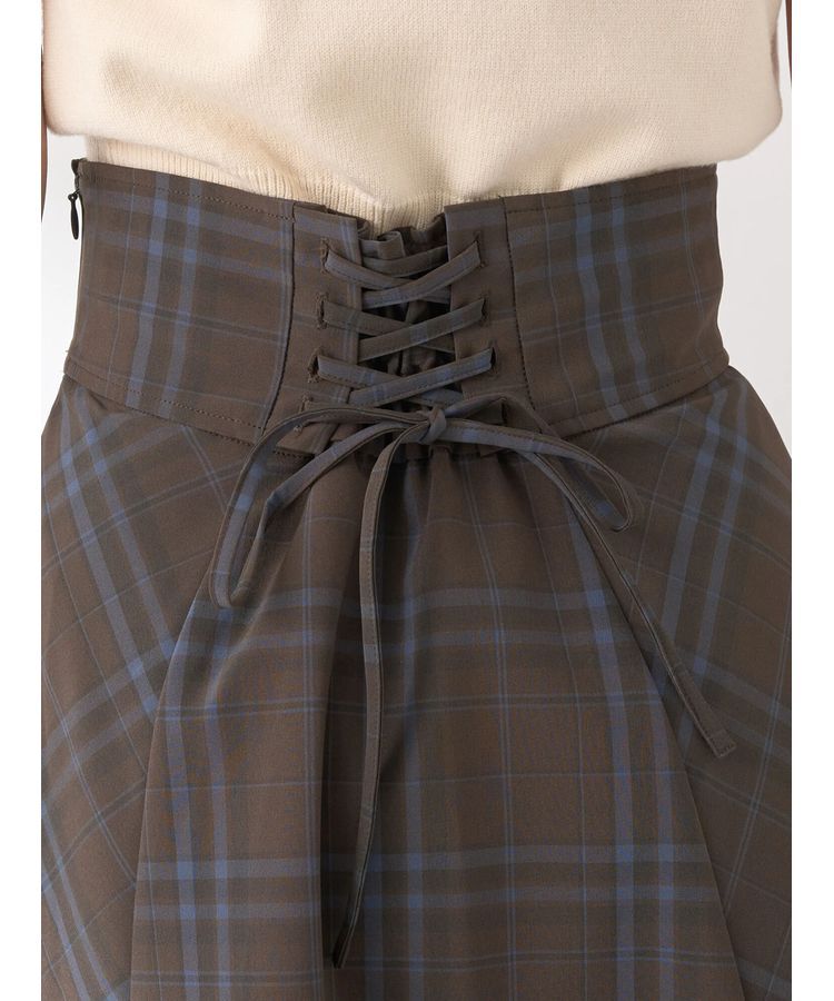 earth music&ecology「バックレースアップチェックスカート」|フレア|
