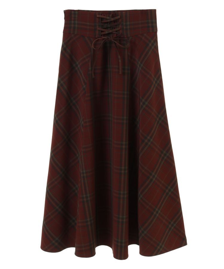 earth music&ecology「バックレースアップチェックスカート」|フレア|