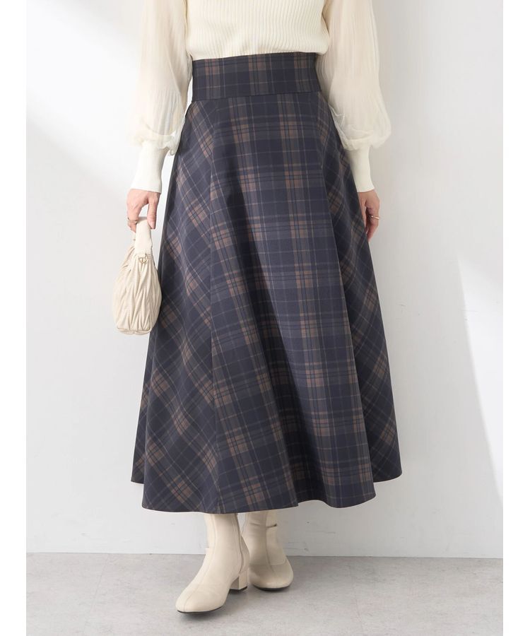 earth music&ecology「バックレースアップチェックスカート」|フレア|Navy