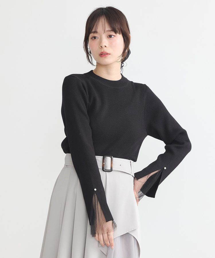 earth music&ecology「スリットチュールスリーブニットプルオーバー」|ニット・セーター|