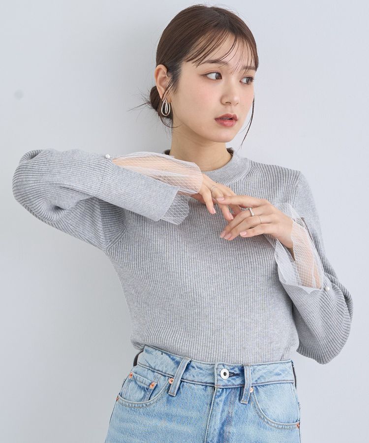 earth music&ecology「スリットチュールスリーブニットプルオーバー」|ニット・セーター|