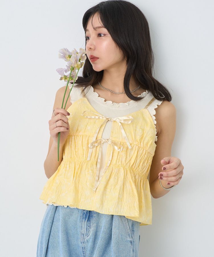 earth music&ecology「ジャガードフレアキャミブラウス」|ベスト・ジレ|Yellow