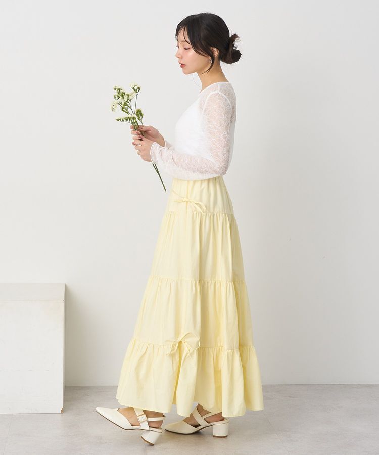 earth music&ecology「サイドリボンボリュームティアードスカート」|フレア|