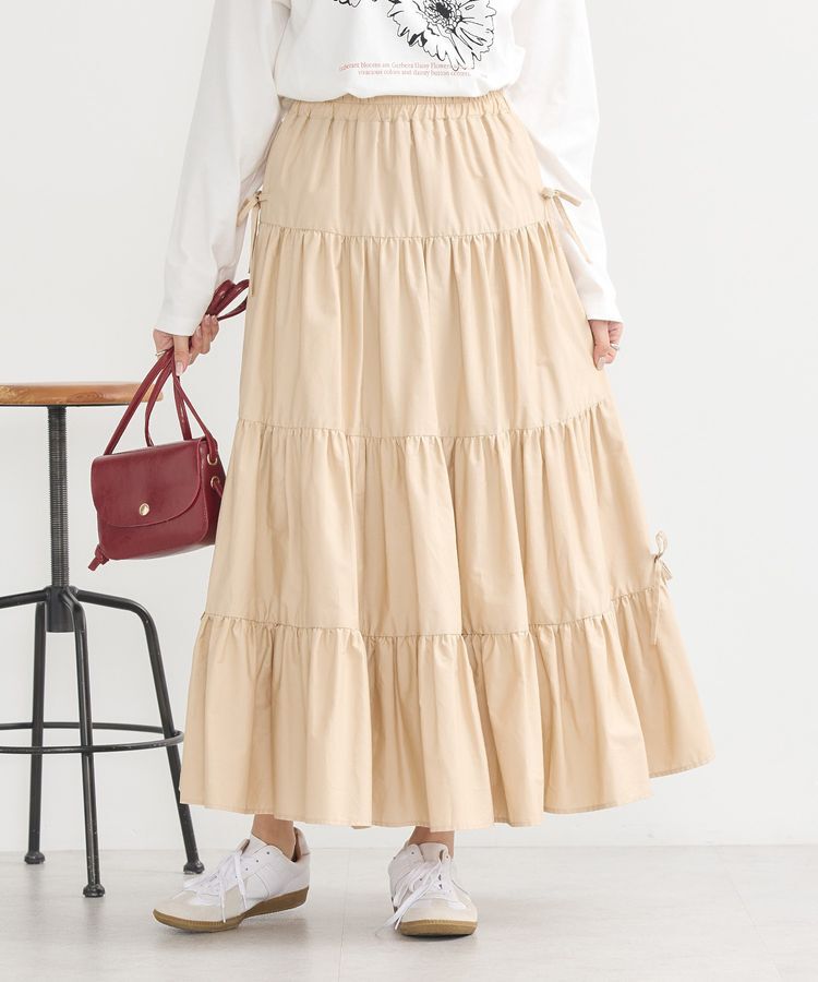earth music&ecology「サイドリボンボリュームティアードスカート」|フレア|