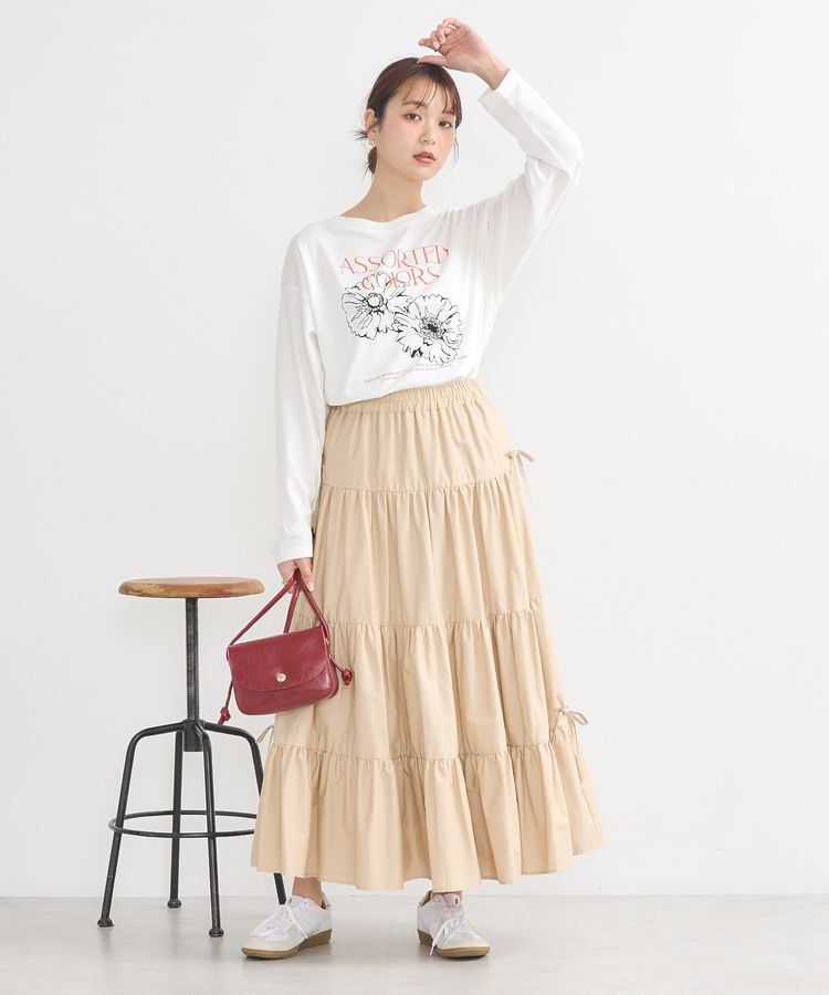 earth music&ecology「サイドリボンボリュームティアードスカート」|フレア|