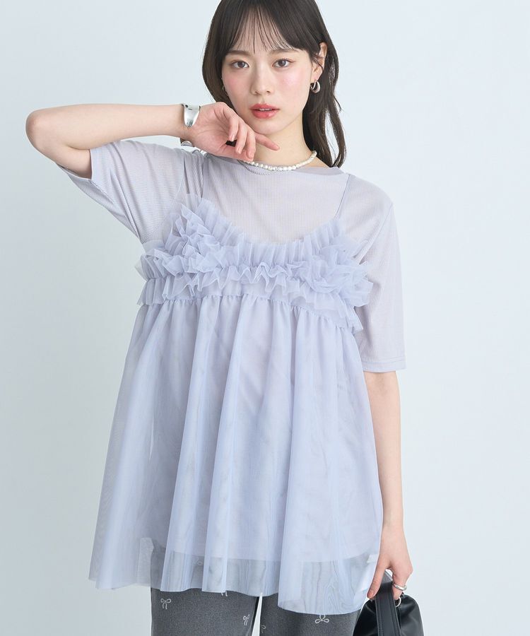 earth music&ecology「SET2点チュールビスチェ＋シアープルオーバー」|Tシャツ・カットソー|Light Gray