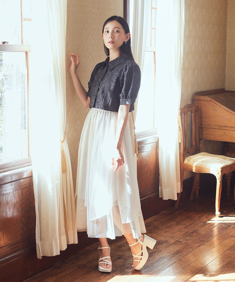 earth music&ecology「柄チュールヘムスカート」|フレア|