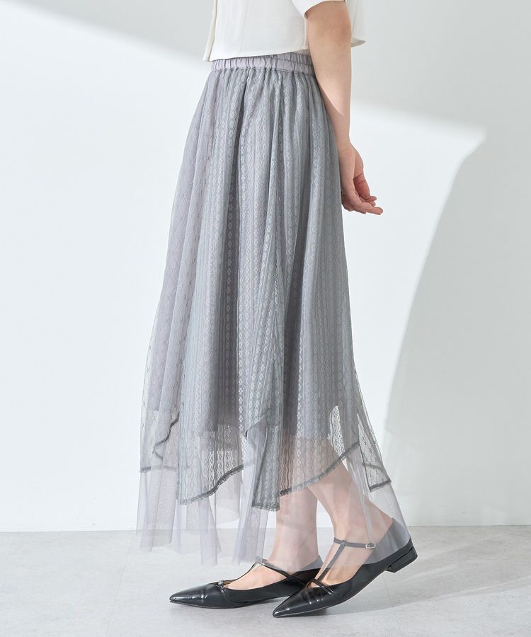 earth music&ecology「柄チュールヘムスカート」|フレア|