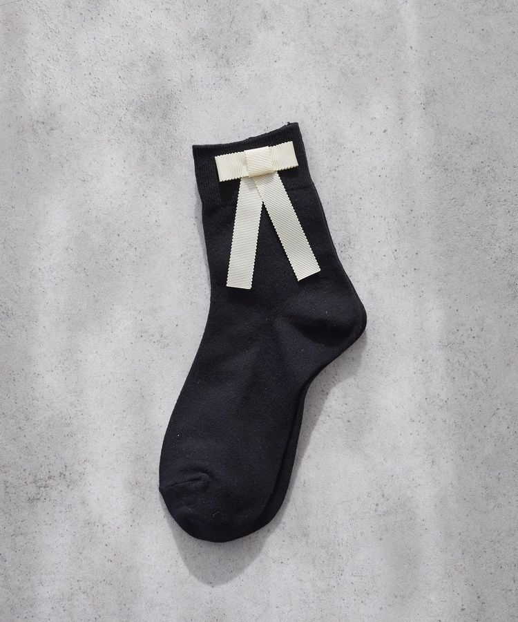 Maison de FLEUR「グログランリボンソックス」|その他|ブラック