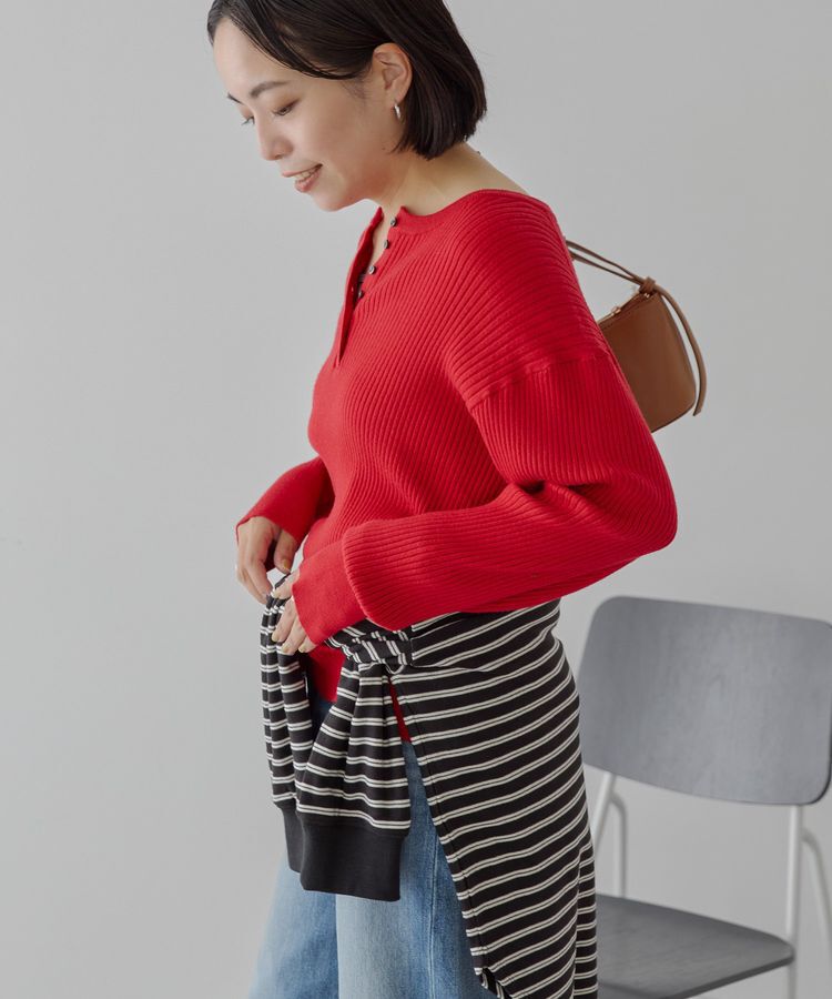 AMERICAN HOLIC「バイパチヘンリーネックリブニットプルオーバー＜静電気軽減＞」|ニット・セーター|