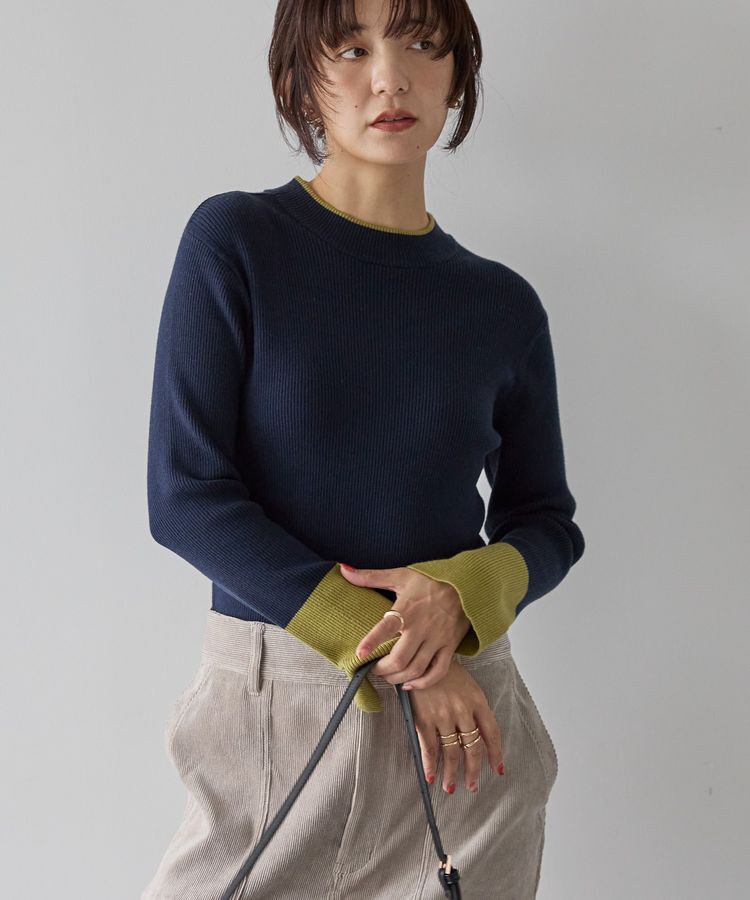 AMERICAN HOLIC「バイパチリブモックネックニットプルオーバー＜静電気軽減＞」|ニット・セーター|