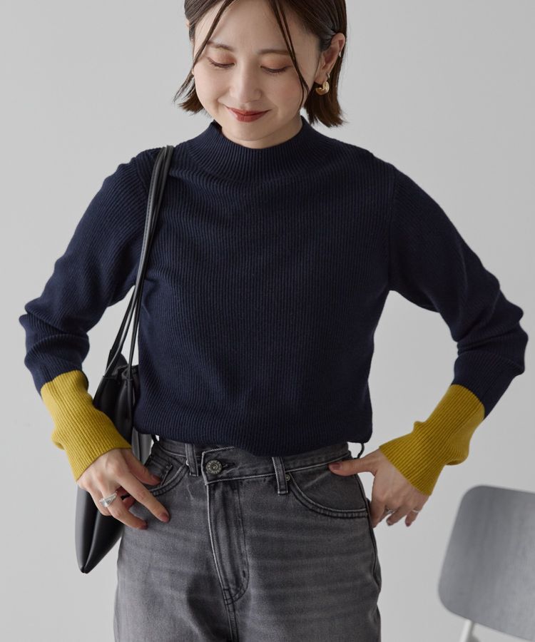 AMERICAN HOLIC「バイパチ袖配色リブプルオーバー＜静電気軽減＞」|ニット・セーター|