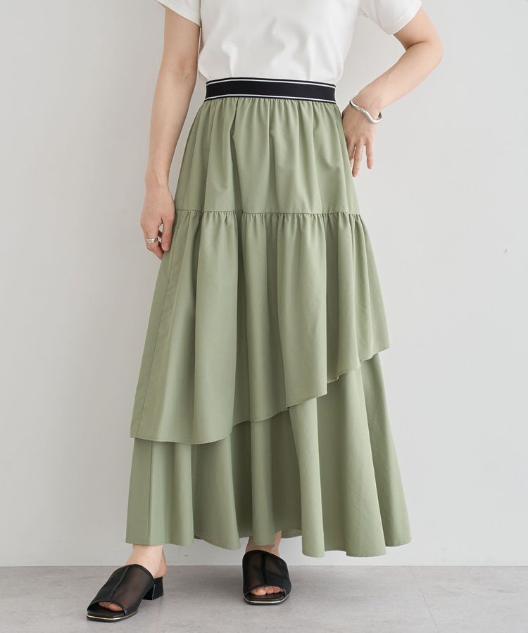 Green Parks「ウエストラインフリルティアードスカート」|スカート|Khaki