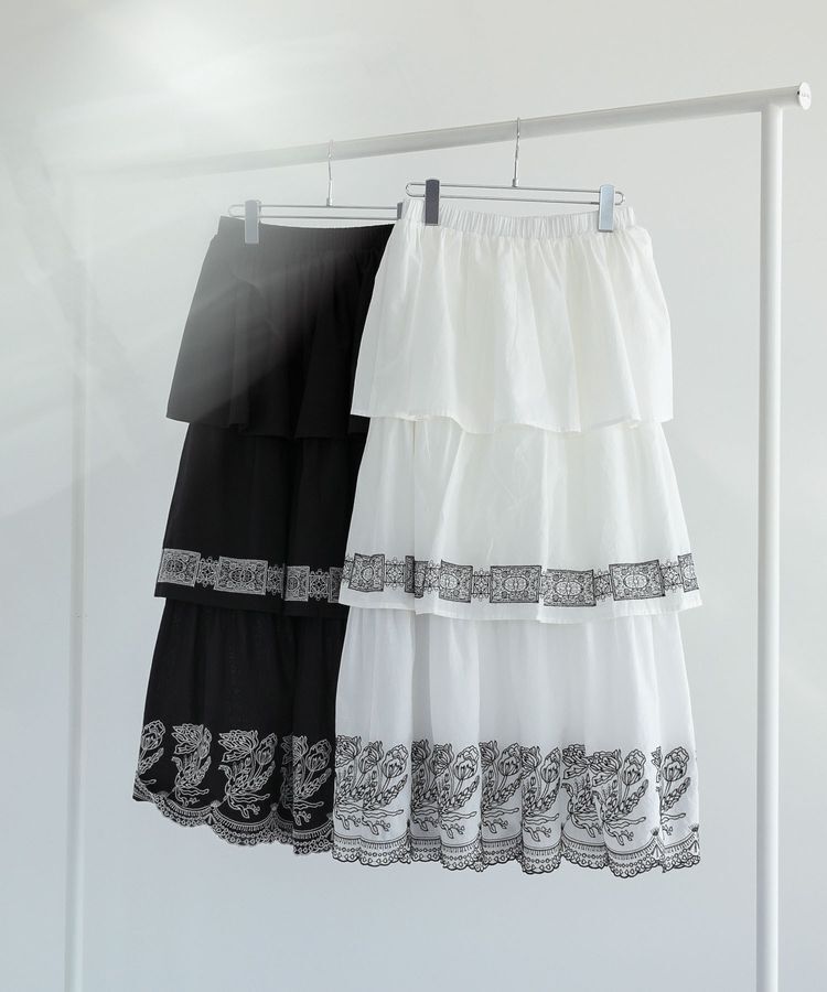 Green Parks「■ESCAR バイカラー刺繍ティアードスカート」|スカート|