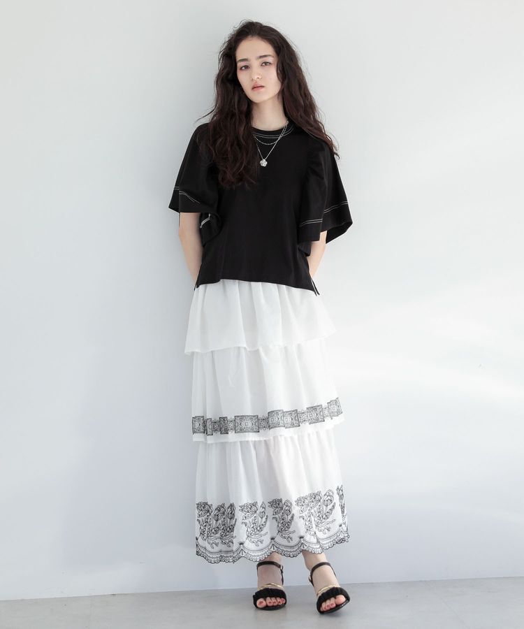 Green Parks「■ESCAR バイカラー刺繍ティアードスカート」|スカート|