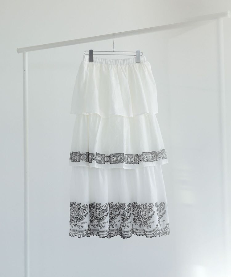 Green Parks「■ESCAR バイカラー刺繍ティアードスカート」|スカート|