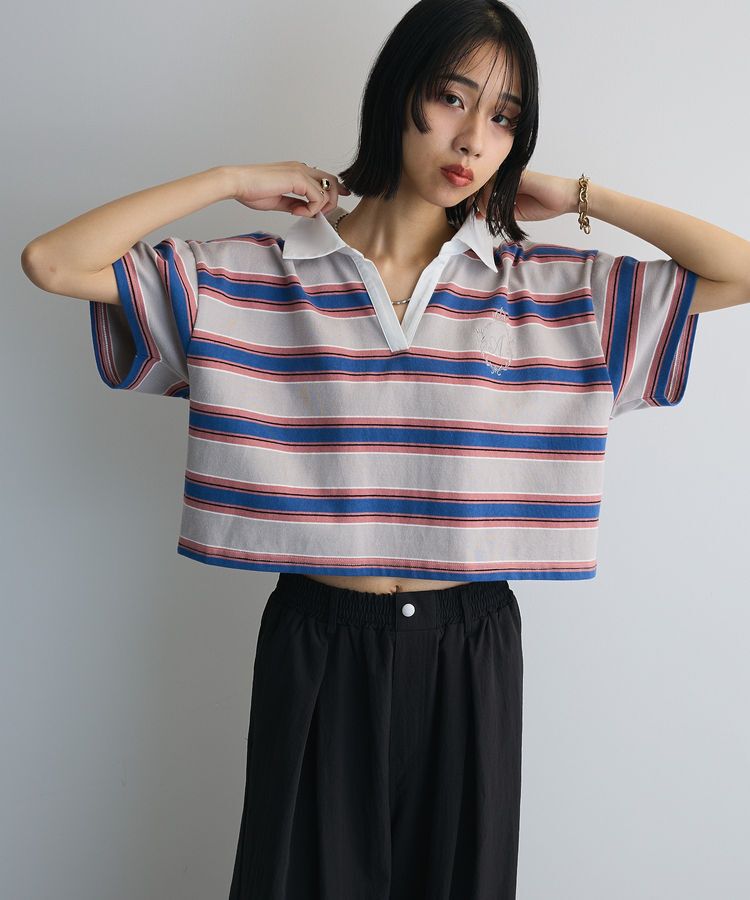 AnriettMusee「エムブレム刺繍ショートボーダーカットソー」|Tシャツ・カットソー|