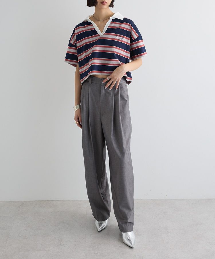 AnriettMusee「エムブレム刺繍ショートボーダーカットソー」|Tシャツ・カットソー|